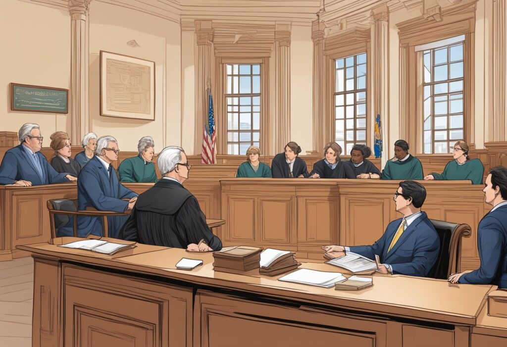 Decorative image of courtroom