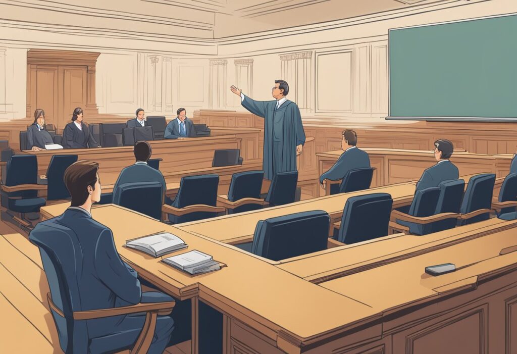 Decorative image of courtroom